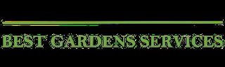 Best Gardens Services logo on black background with decorative elements
