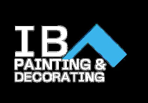IB Painting and Decorating logo with white text and blue roof icon on black background